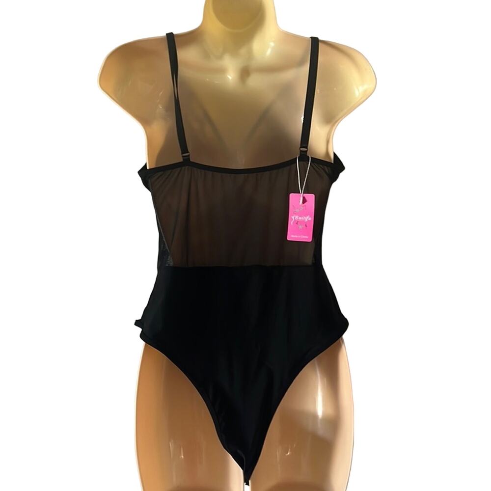 Black Lace Teddy Lingerie Bodysuit Woman Size XL Sexy Strappy - Picture 4 of 11